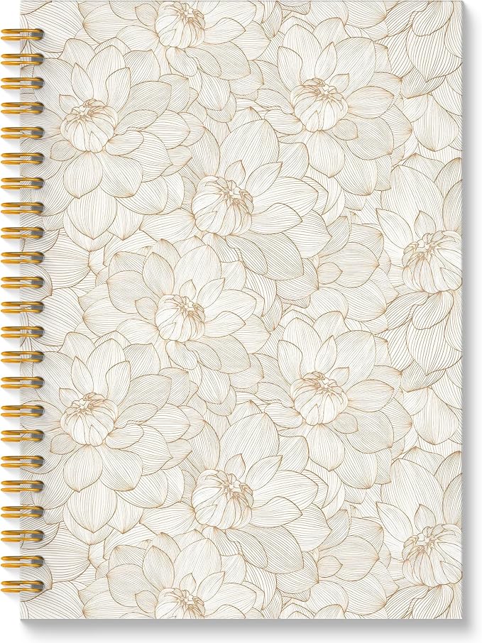 Lotus Floral Spiral Notebook, Vintage Beige Lotus Flower Journal, Neutral Botanical Aesthetic Journal Notebook, Prayer Office Diary Wedding Gifts, Gifts for Girl Mom Lady Woman, 5.5x8.3 Inch