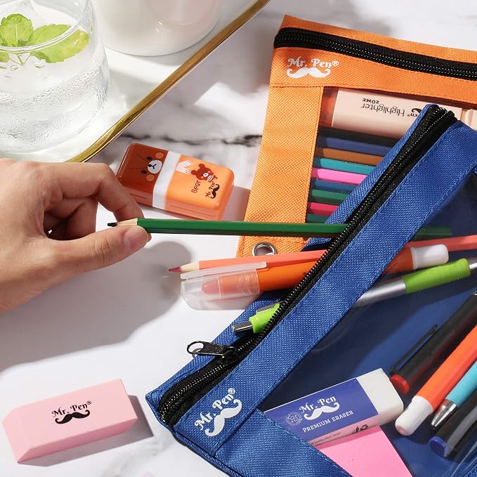 Mr. Pen- Pencil Pouch for 3 Ring Binder, 2 Pack, 10"x6.75", Smooth Zipper | Clear Window, Large Capacity Pencil Case with 3 Reinforced Grommets for School, Office, Supplies Storage | Clear Window, Large Capacity Pencil Case with 3 Reinforced Grommets f...