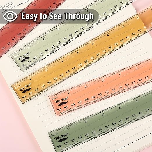 Mr. Pen- Ruler, 12 inch Ruler, 6 Pack, Vintage Colors, Clear Rulers 12 Inch | Rulers