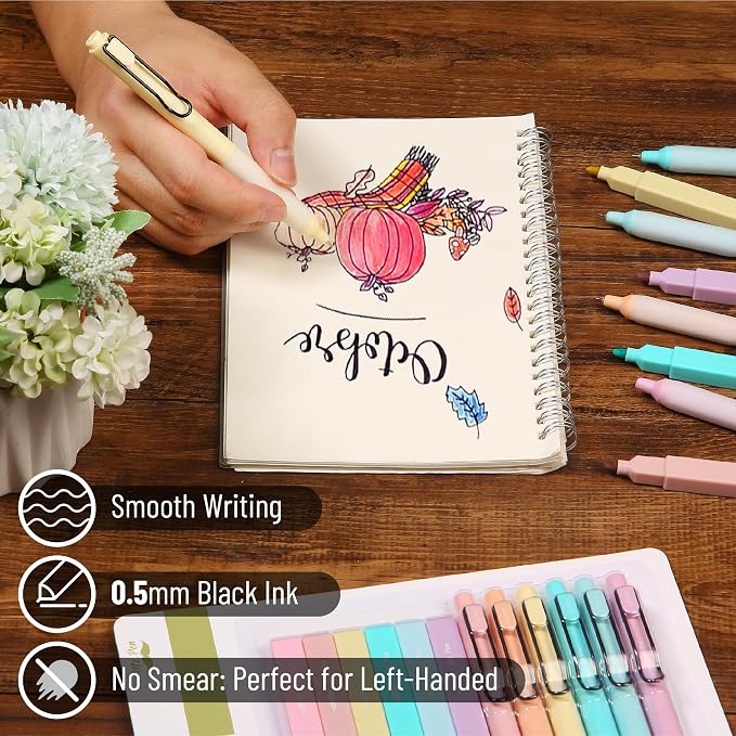 Mr. Pen- Aesthetic Highlighters and Gel Pens, 12 Pack | Pastel Colors Bible Highlighters No Bleed, Pastel Ink Gel Pens, Fast Dry and No Smear for Bible Journaling, Planner