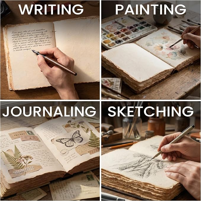 Rustic Vintage Leather Bound Journal - 200 Pages, 10"X7", Vintage - Handmade Antique Deckle Edges Watercolor Paper - Book of Shadows/Spell - Writing Notebook Sketchbook for Women and Men