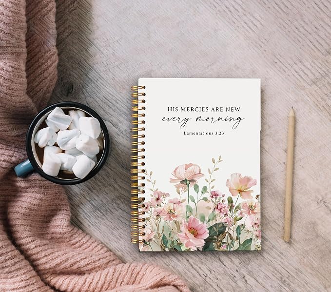 Christian Notebook for Women, Christian Gifts Journal, Prayer Journal for Women, Bible Journaling Notebook, Lamentations 3:23 His Mercies Are New Every Morning Floral Notebook 5.5x8.3