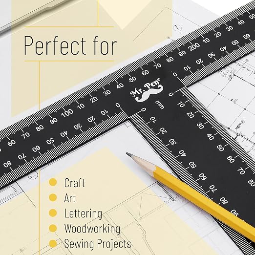 Mr. Pen - T Square, T Ruler, 12 inch Metal Ruler, T Square Ruler | Drafting Tools, Architect Ruler, Set Square, Drafting Ruler, Tsquare, Truler, Architectural Triangle, Tee Ruler, L Square