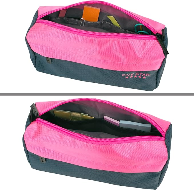 Five Star Pencil Pouch, Pen Case, 9-Pocket Zipper Pouch, Storage Organizer for School Supplies Earbuds Chargers Cables Makeup, Navy/Pink (505600B-ECM) (Pack of 12)