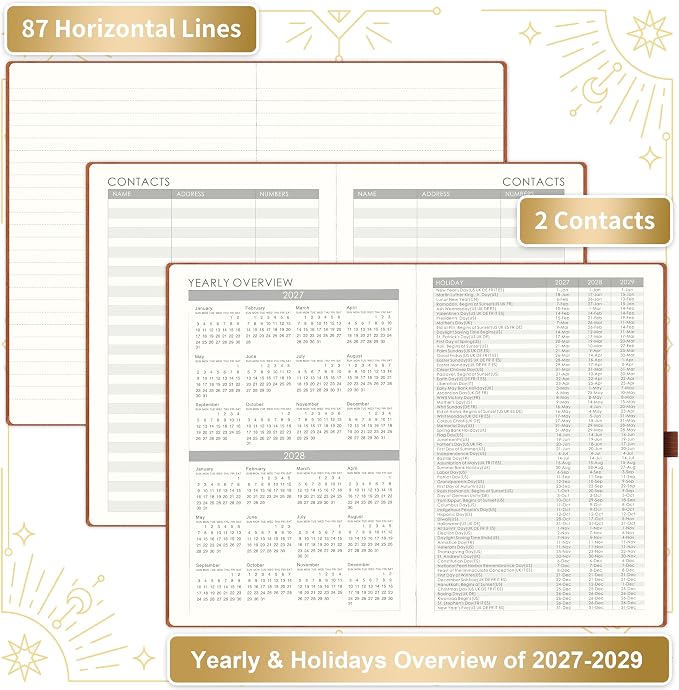2027 Planner - 2027 Weekly Monthly Planner, Janaury 2027 - December 2027, 5.75" x 8.25", Faux Leather Planner 2027 with Back Pocket & 40 Notes Pages - Brown