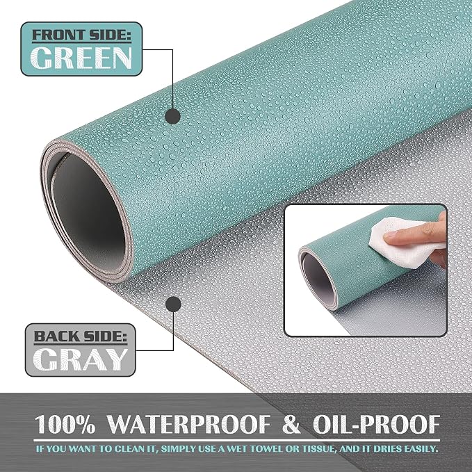 K KNODEL Small Office Desk Mat, Leather Mouse Pad (23.6"x13.8", Green) | Desk Pad, Keyboard Pad, Computer and Laptop Mat, Desktop Protector and Cover, Writing Pad and Blotter for Home Office