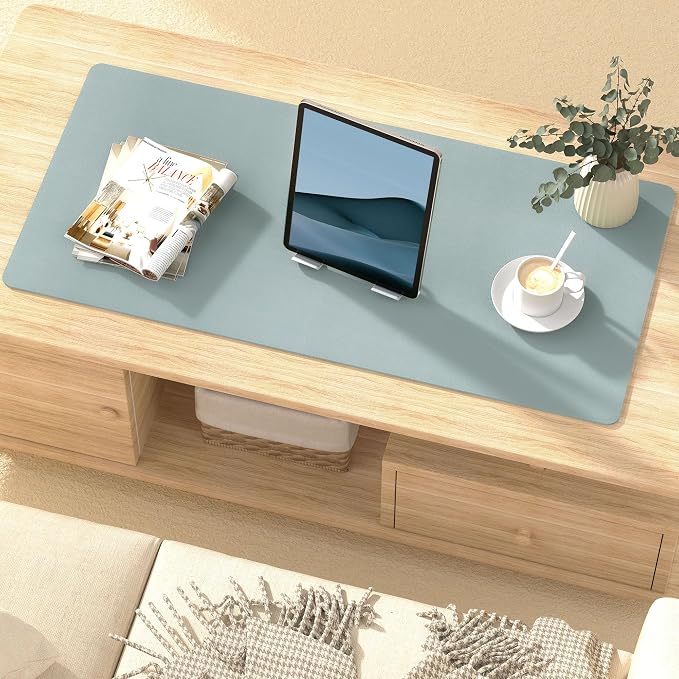 Mouse Pad Desk Protector Mat, Large PU Leather Office Desk Mat, Non-Slip Desk Pad for Keyboard and Mouse, Waterproof Desk Blotter Pad for Writing, Smooth Laptop Desk Pads, Light Teal (13.7''X23.6'')