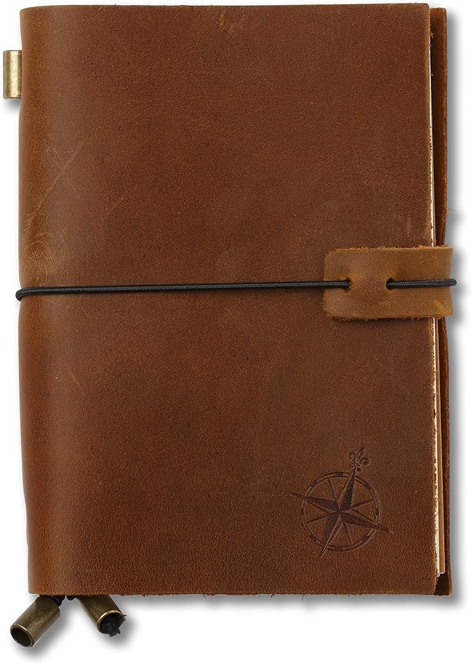 Wanderings A6 Travelers Notebook/Handcrafted Genuine Leather Journal - 11.5 x 15.5 cm - This Small Refillable Travel Journal is Rugged Enough to Capture All Life's Adventures. 100 GSM Blank Inserts