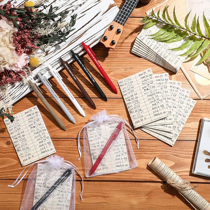 Sayglossy 10 Sets Book Lovers Book Club Journal Ballpoint Pens Welcome Back First Day Gift with Notebooks 6 Styles Library Reading Notebook with Organza Bags