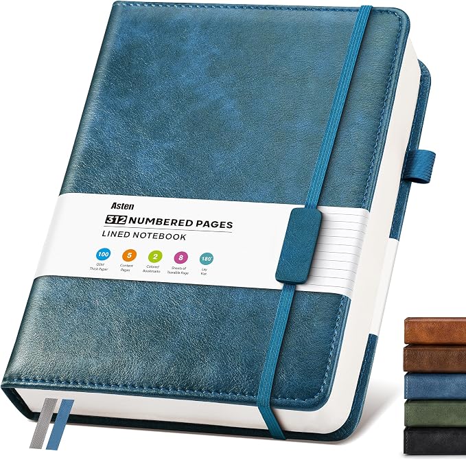 Lined Hardcover Leather Journal Notebook: A4 Journal for Women Men, Blue | 312 Numbered Pages & Content, 100GSM Thick Paper, College Ruled Journals Note Book for Business Work Writing Diary