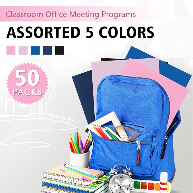 50 Packs Two Pocket Folders,Two Pocket File Folders with Business Card Slot,Blue,Letter Size,Paper Folders with Pockets for School Office Home Business