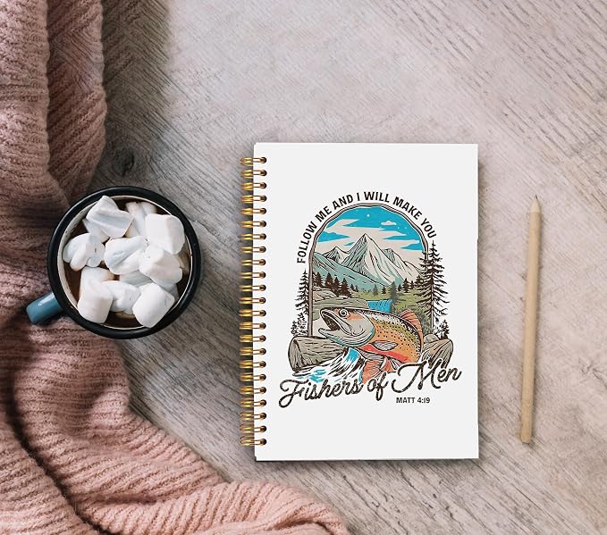 Trout Fish Christian Notebook Journal, Matthew 4:19 Bible Notebook for Note Taking, Christian Gifts for Women Men, Fishers of Men Religious Spiral Journal 5.5x8.3 Inch