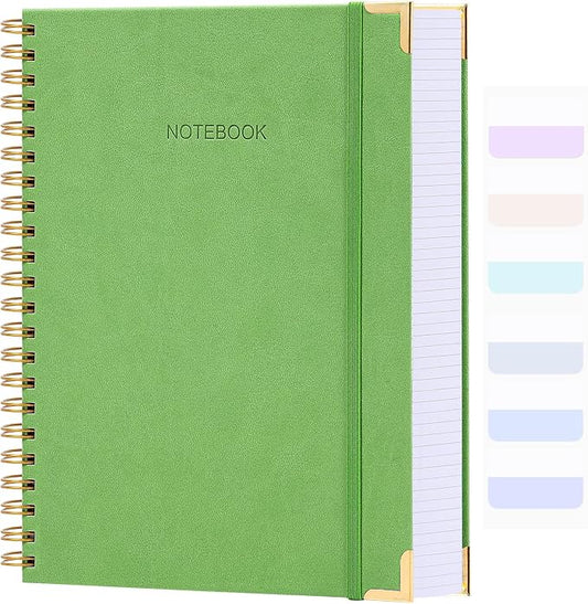 Spiral Notebook, College Ruled Notebook Journal, 8.5” x 11”, 300 Pages Leather Writing Journal for Women Men, A4 Hardcover Notebook for Work School, 24pcs Index Tabs, Green2