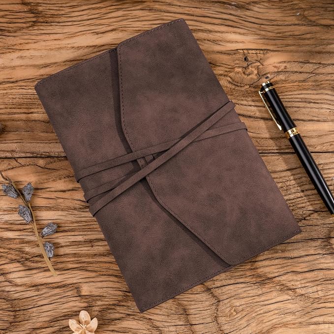 MINICAGIE Vintage Journal for Women Men Leather Bound Journaling Notebook Diary 160 Pages Book of Shadows Journal Soft Cover Journals for Writing Travel Gifts, 5.9x 8.6 in, Brown