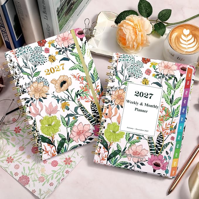 2027 Planner – Weekly ＆ Monthly Planner 2027, Jan. 2027 – Dec. 2027, 6.4" x 8.5" with Tabs, Flexible Hardcover, Thick Paper, Strong Twin-Wire Binding, Back Pocket, Inspirational Quotes ＆ Notes