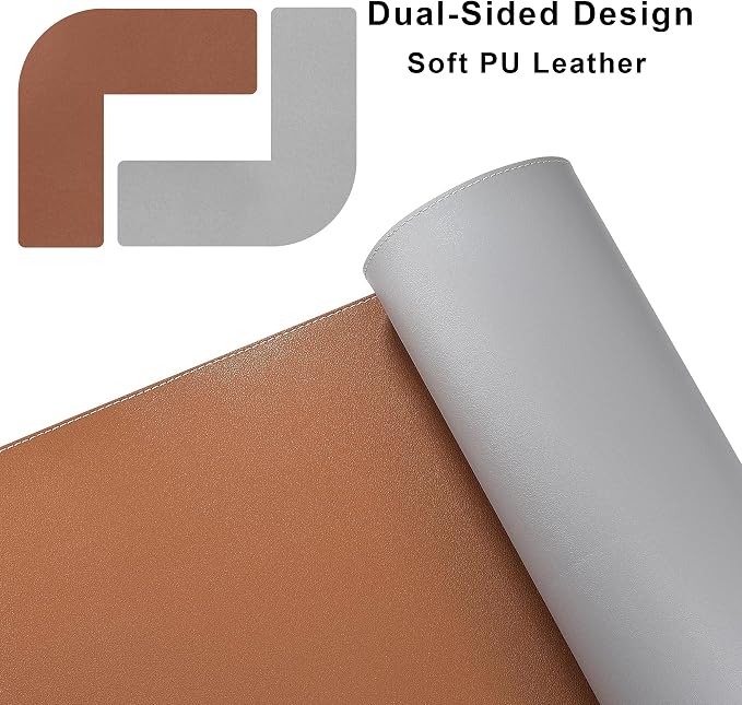Chihein L-Shaped Desk Pad, Corner Desk Mat (49.2”+ 49.2”) x 15.7”, Computer Office Mouse pad Writing Table Pad for Home Office - Brown/Gray