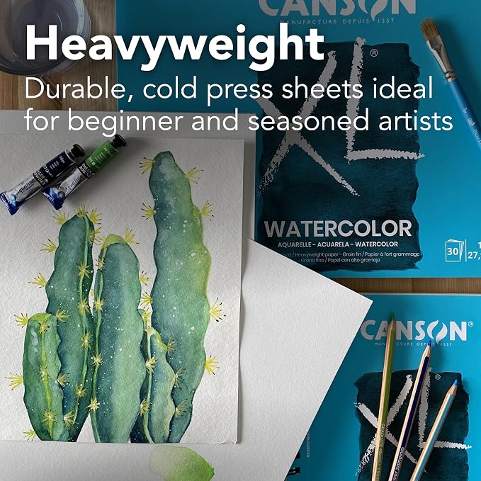 Canson XL Series Watercolor Paper Pad, 9" x 12", 30 Sheets/Pad, 6 Pads | Cold Press Textured Paper for Paint, Pencil, Ink, Charcoal, Pastel, and Acrylic, 140 lb. (300 gsm)