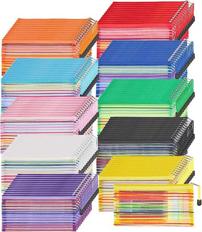 JARLINK Zipper Mesh Pouch, 120 Pcs multi-use Pencil Pouches in 10 Colors | Multipurpose Pencil Pouch Bulk for School, Office Supplies, Cosmetics, Makeup&Travel Accessories, Mixed Color