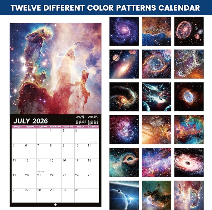 Calendar 2026-2027 - 2026-2027 Wall Calendar, Telescope Wall Calendar | Jul 2026 - Dec 2027, 12" x 24" (Open), Unruled Blocks(1.2" x 1.7") Calendar with Thick Glossy Paper, Printed clerly
