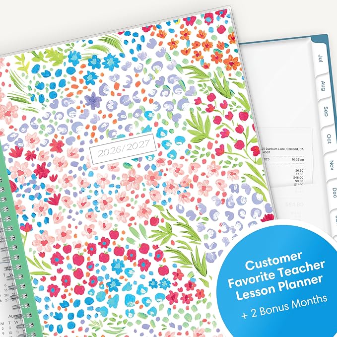 Blue Sky 2026-2027 Weekly & Monthly Academic Planner, 8.5"x11" Ditsy Dapple | July 2026 - June 2027, Clear Pocket Cover, Wirebound, Laminated Tabs, Storage Pocket, Academic Year