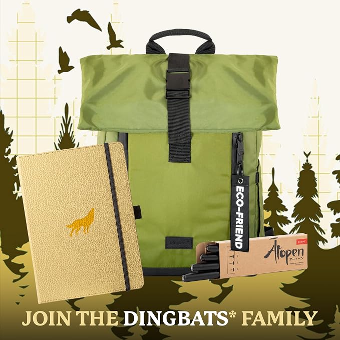 Dingbats* Wildlife Grid Writing Journal Notebook A5 - Vegan Leather Hardcover - Ideal for Work, Travel - Pocket, Elastic Closure, & Bookmark