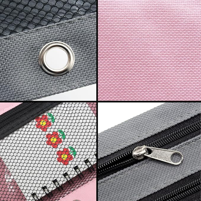 Pencil Pouch 3 Ring Binder Pouch Zippered Pencil Case Canvas Pencil Bag with 2 Compartments (Set of 2, Pink and Grey)