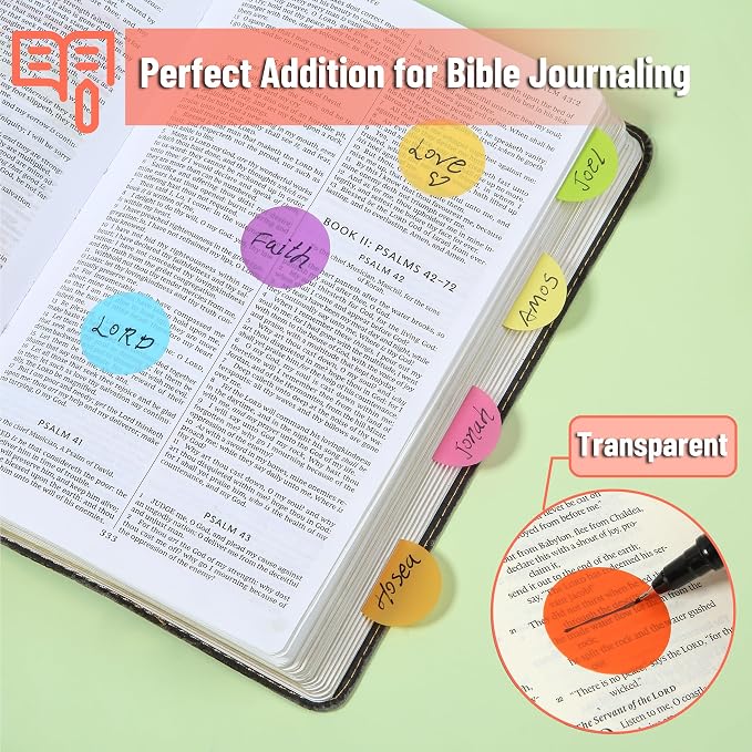Mr. Pen- Round Transparent Sticky Notes, 1.1” Diameter, 14 Pads, 560 Sheets | Colorful, Water-Resistant See-Through Sticky Notes & Fineliner, Smooth Writing, Note Tabs for Bible Journaling, Studying