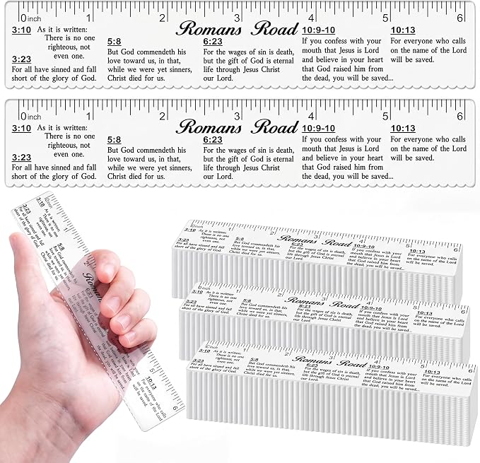 24 Pcs Clear Bible Verses Ruler with Scalloped Edge 6 Inch Christian Rulers with Books of the Bible for School Classrooms,Multitool or Bookmark(Romans Road)