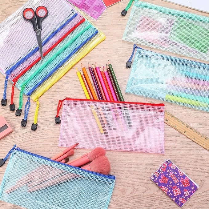 Zhehao 200 Pieces A6 Mesh Zipper Pouch Bulk Mesh Bags with Zipper Waterproof Small Pencil Pouches for Office Supplies Organization 9.4 x 4.5 Inches(Mixed Colors)