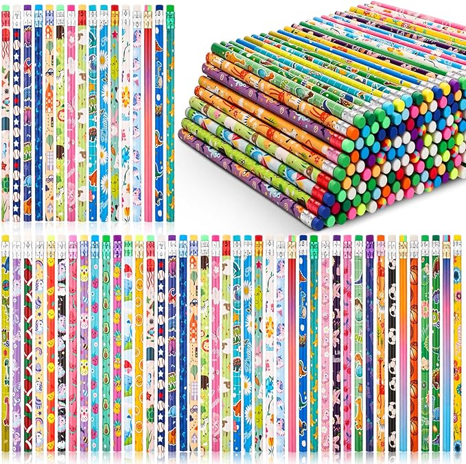 Sabary 300 Pcs Assorted Wood Pencil Bulk 50 Styles #2 HB Colorful Novelty Fun Dinosaur Animals Fruits Sports Pencils with Erasers for Teacher Reward