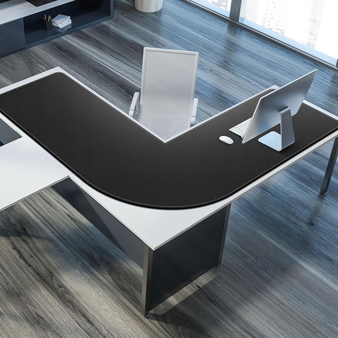 Mydours 61"x61"x20" Extra Large Desk Mat, L-Shaped Mouse Pad Desks, Black | Big Large Dual-Sided PU Leather L-Corner desks pad Waterproof Gaming Desk Mat Protector for Home Office Computer Gaming