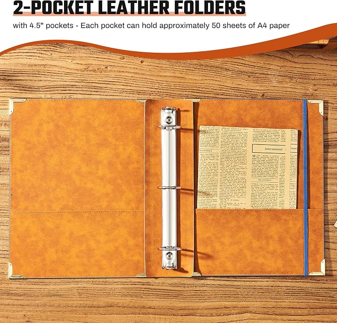 Ovesmusl Leather 3 Ring Binder Fits 8.5"x11" Letter Size Paper, 1 Inch Round Ring Binder Holds 200 Sheets, Notebook Cover Loose Leaf Organizer, Blue Tree