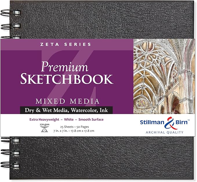 Stillman & Birn Zeta Series Wirebound Sketchbook, 7" x 7", 270 GSM (Extra Heavyweight), White Paper, Smooth Surface