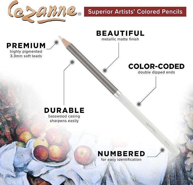 Cezanne Creative Mark Premium Colored Pencils, White, 3 Packs (36 Count) Highly Pigmented Artist Set, Smooth Sketching Coloring Highlighting Blending, Soft 3.3Mm Wax-Based