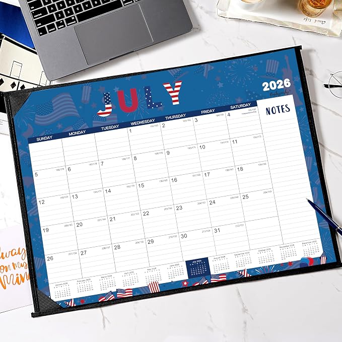 Desk Calendar 2026-2027 - Large Desk Calendar 2026-2027, 22" x 17", Jul. 2026 - Dec. 2027, Desk Calendars Large, 18 Months, Corner Protectors, Hanging Holes, Notes - 12 Themes