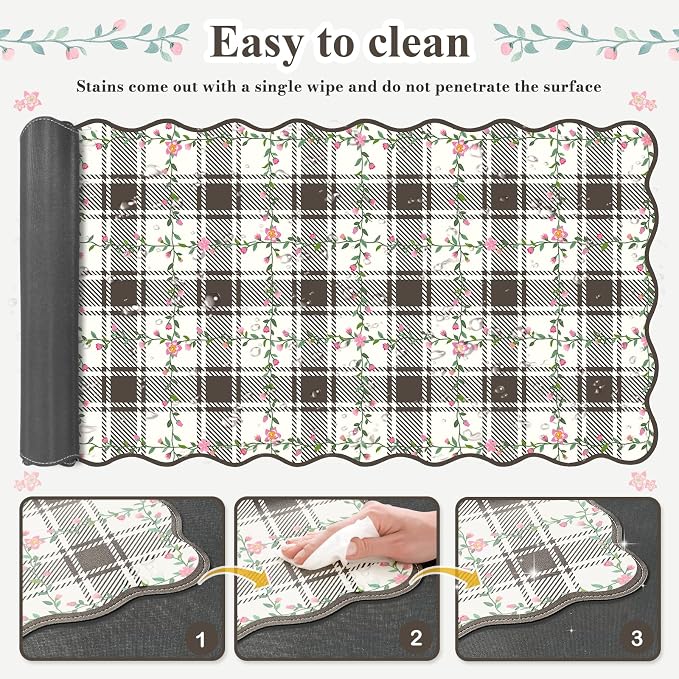 iCasso Retro Flowers Mouse Pad, XXL Large Leather Mouse Pad,Back to School Desk Matt for Desktop Protector, Anti-Slip Mousepad with Scalloped Stitched Edges for Laptop Computer Keyboard(Black)