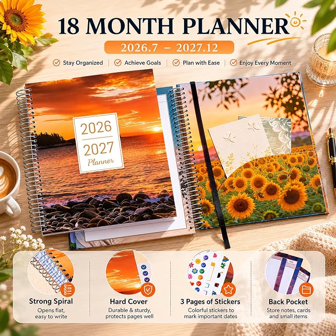 CAGIE Planner 2026-2027 18 Month July 2026-Dec 2027 Daily Calendar Weekly Monthly Hourly Planners Hardcover Large Yearly Agenda with Stickers Tabs for Women Work Mom, 8.5 x 11