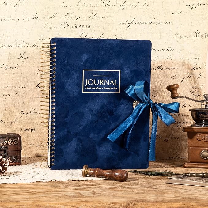 Flying Eagle Spiral Notebook, Velvet Hardcover, 8.5 x 11 in, Blue | 300 Lined pages, Vintage Journal for Women & Men, Comes with Premium Gift Box for Writing