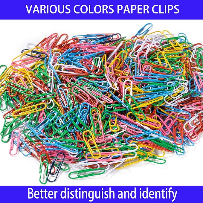 Paper Clips, 600Pcs Medium Paperclips for Office School & Personal Use, Daily DIY, 1-2/7" Colored Heavy Duty Ideal for Bookmark