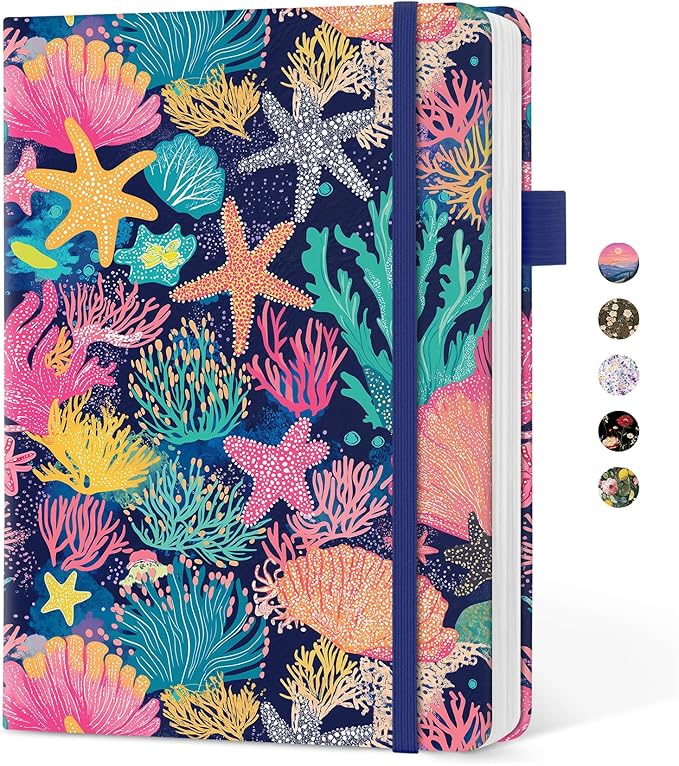 Taja Aesthetic Lined Journal for Women, Pretty 6" x 8" Notebook for Work & Note with 160 College Ruled Pages, Hardcover Leather Notebook for Journaling, Note Taking, Bible Study, Coral Reef