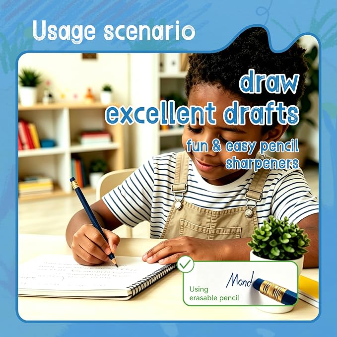 12 Pcs Blue Pencils with Eraser for Kids HB Erasable Pencils Pre-Sharpened Professional Wooden Pencils Set with Smooth Lead Cores, Ideal for School Drawing, Sketching, Coloring and Creative Projects