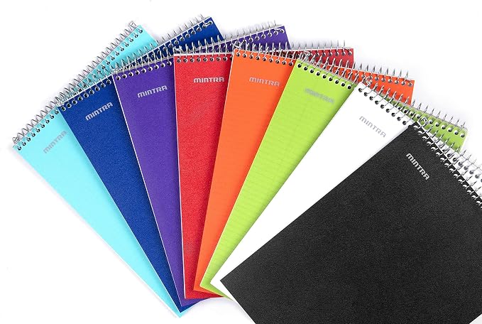 Mintra Office TOP BOUND Durable Spiral Notebooks (Black, College Ruled 3pk)