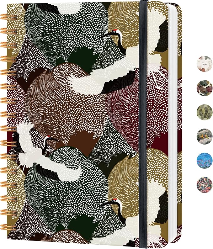 CICPAP Lined Spiral Journal Notebook, A5 College Ruled Notebook for Journaling, Note-Taking, and Daily Planning, Durable Hardcover with an Elegant Design, Forest Cranes
