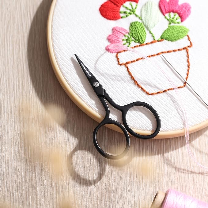 HALO FORGE Small Sharp Embroidery Scissors Stainless Steel 3.5" Black | Little Straight Steel Pointed Tip Precision Cutting Details Thread Yarn for Quilting Knitting Cross Stitch