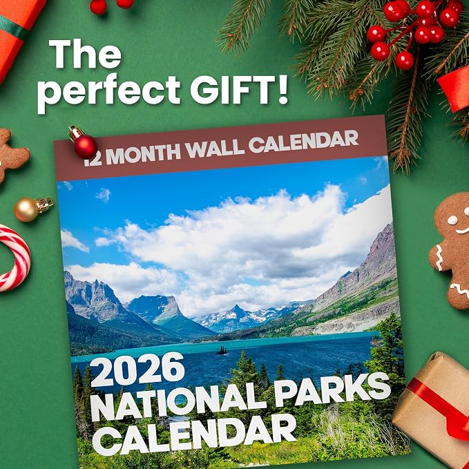 2026 National Parks Wall Calendar | Beautiful Outdoor Nature Landscapes Calendar of US State Parks Scenery for 2026, Great Calendar Stocking Stuffer Gift for Men or Women