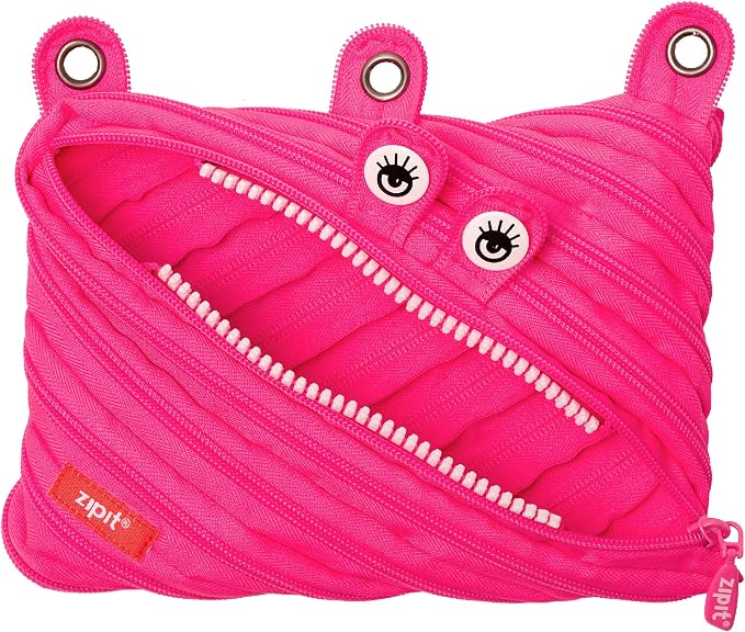 ZIPIT Monster Pencil Case for Girls, Cute 3-Ring Binder Pencil Pouch for Kids and Teens, Stationery Bag for School, Pink