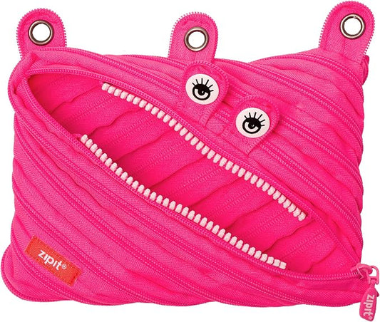 ZIPIT Monster Pencil Case for Girls, Cute 3-Ring Binder Pencil Pouch for Kids and Teens, Stationery Bag for School, Pink