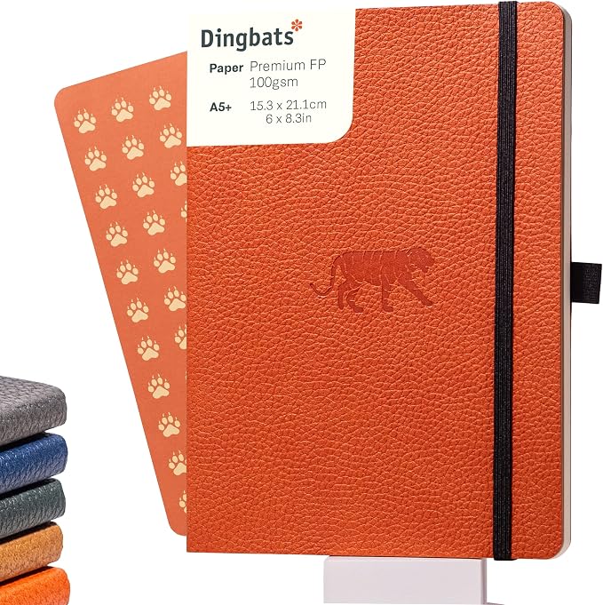 Dingbats* Wildlife Dotted Writing Journal Notebook A5 - Vegan Leather Softcover - Ideal for Work, Travel - Pocket, Elastic Closure, & Bookmark