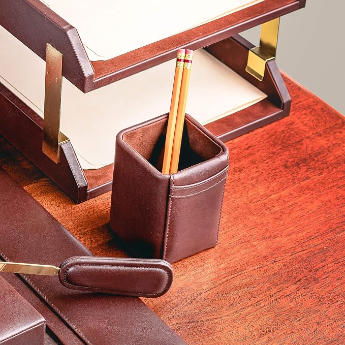 Dacasso Leather Pencil Cup - Luxury Cup Storage for Pens, Pencils, & Office Accessories - Elegant Pen Organizer & Executive Desk Decor - (Chocolate Brown)