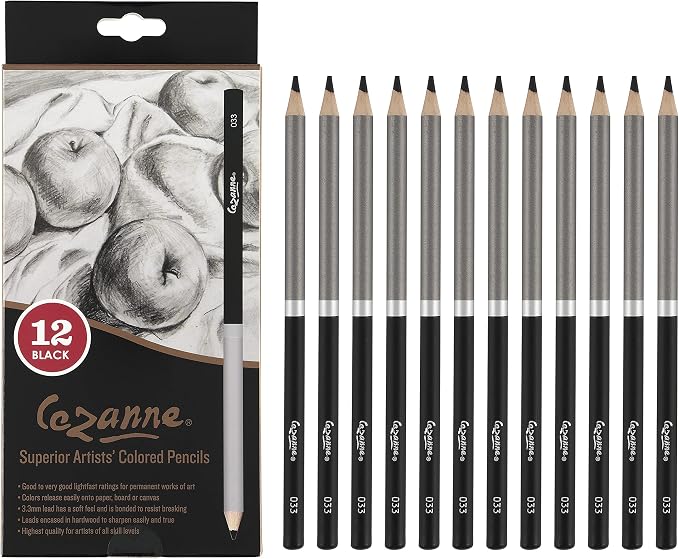 Cezanne Creative Mark Premium Colored Pencils, Black, 12 Packs (144 Count) Highly Pigmented Artist Set, Smooth Sketching Coloring Highlighting Blending, Soft 3.3Mm Wax-Based